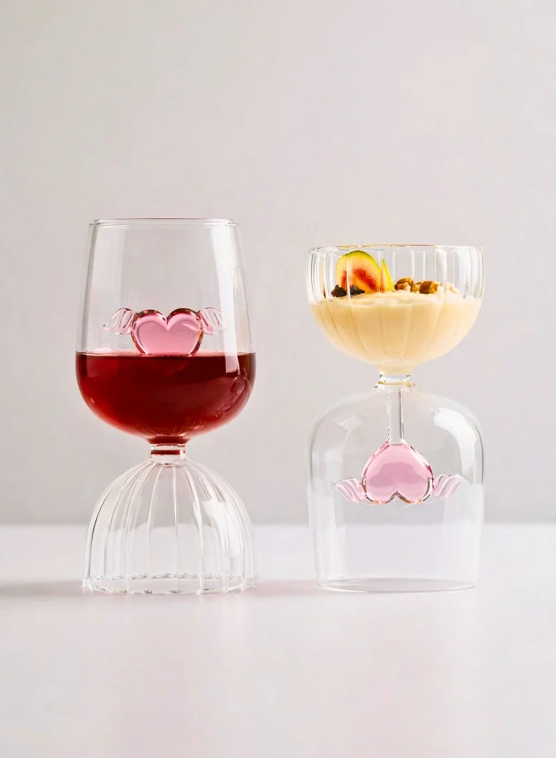 1Chase  Pink Love Wings Glass Cup, Goblet, 350ML Decorative Borosilicate Wine Glass with Heart & Wings Design, Romantic Drinkware for Valentine’s Day  | Best Price UAE